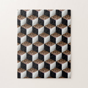 Leopard Schwarz-weiß Shaded 3D Look Cubes Puzzle