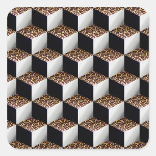 Leopard Schwarz-weiß Shaded 3D Look Cubes Quadratischer Aufkleber