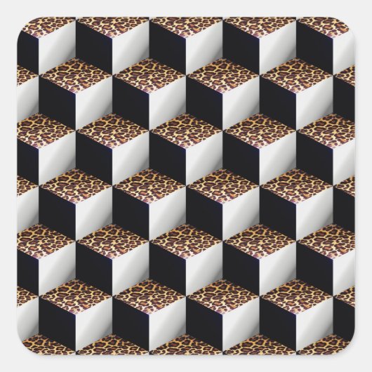 Leopard Schwarz-weiß Shaded 3D Look Cubes Quadratischer Aufkleber (Vorderseite)