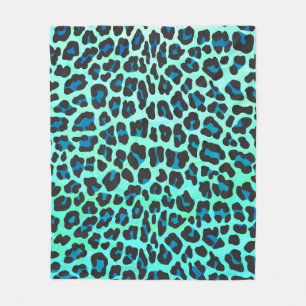 Leopard-schwarzer und aquamariner Druck Fleecedecke