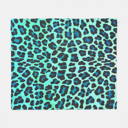 Leopard-schwarzer und aquamariner Druck Fleecedecke (Vorderseite (Horizontal))