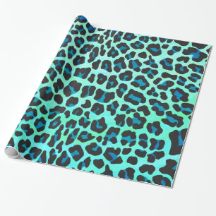 Leopard-schwarzer und aquamariner Druck Geschenkpapier