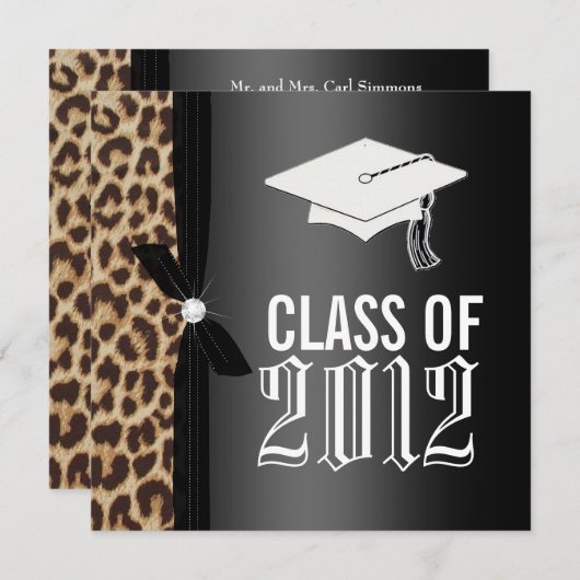 Leopard-schwarzes Abschluss-Party Einladung (Vorne/Hinten)