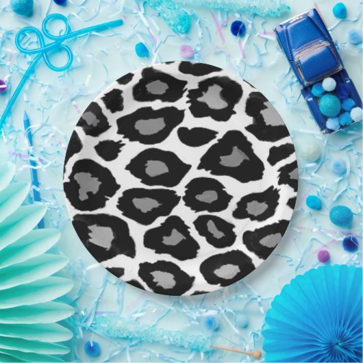 Leopard Schwarzweiss Pappteller (Party)