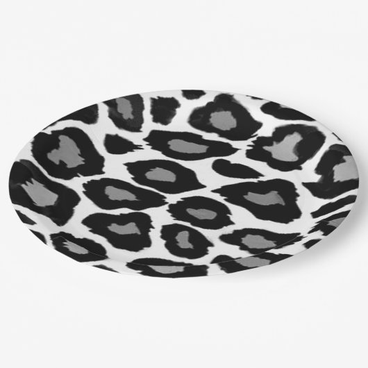 Leopard Schwarzweiss Pappteller (Schrägansicht)
