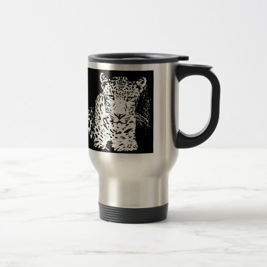 Leopard Schwarzweiß-Portrait-Tasse Reisebecher (Rechts)