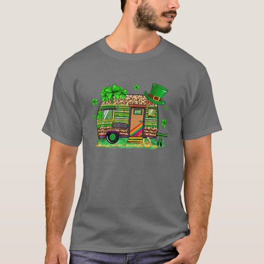 Leopard Shamrock Camping RV Camper St Patricks Day T-Shirt (Vorderseite)