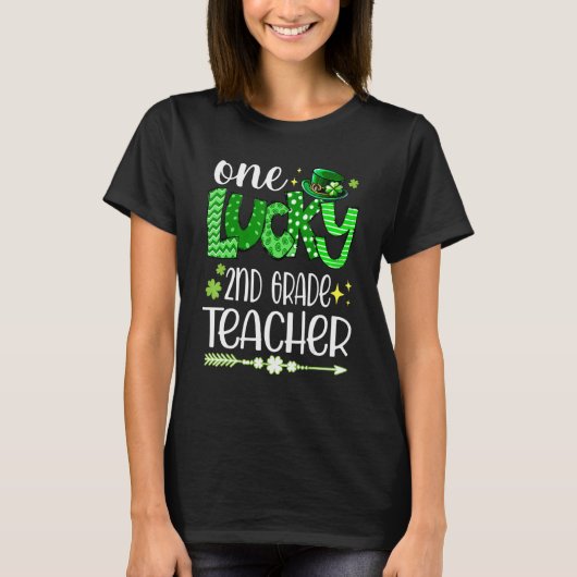Leopard Shamrock One Lucky 2nd Grade Teacher St Pa T-Shirt (Vorderseite)