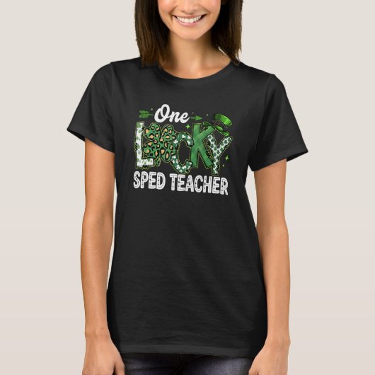 Leopard Shamrock One Lucky Sped Teacher St. Patric T-Shirt (Vorderseite)