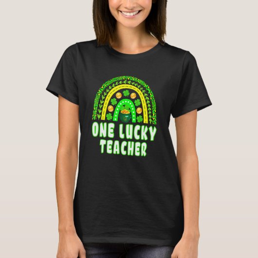 Leopard Shamrock One Lucky Teacher St Patrick's Da T-Shirt (Vorderseite)