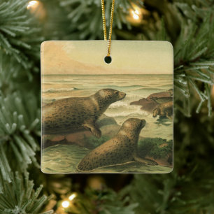 Leopard-Siegel, Vintage-Wassertiere Meeresleben Keramikornament