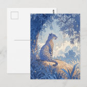 Leopard sitzt im nebligen Indigo-Aquarellwald Postkarte (Vorne/Hinten)