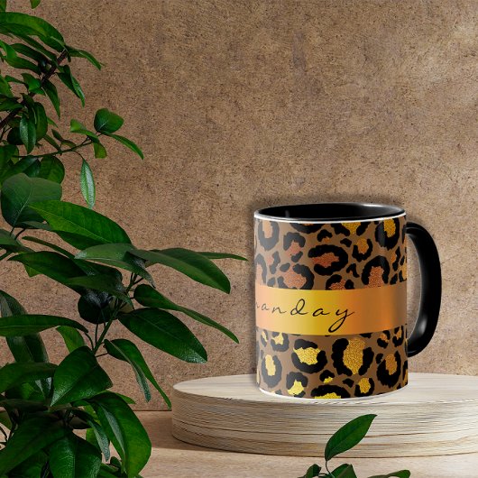 Leopard Skin Black Honey Gold Streifen Name Glam Tasse