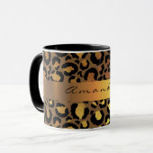 Leopard Skin Black Honey Gold Streifen Name Glam Tasse (Vorderseite Links)