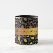 Leopard Skin Black Honey Gold Stripname Custom Tasse (Zentrum)