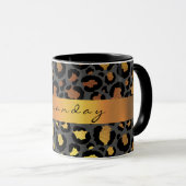 Leopard Skin Black Honey Gold Stripname Custom Tasse (VorderseiteRechts)