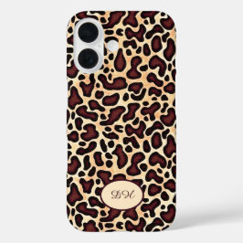 Leopard Skin Brown Cream Muster Mit Monogramm - iPhone 16 Hülle