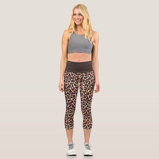 Leopard Skin Brown Cream Pattern - Capri Leggings (Vorderseite)
