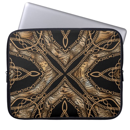 Leopard Skin & Chain Juwelen Laptopschutzhülle (Vorderseite)
