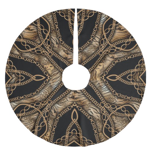 Leopard Skin & Chain Juwelen Polyester Weihnachtsbaumdecke (Vorderseite)