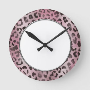 Leopard Skin in rosa Rose Runde Wanduhr