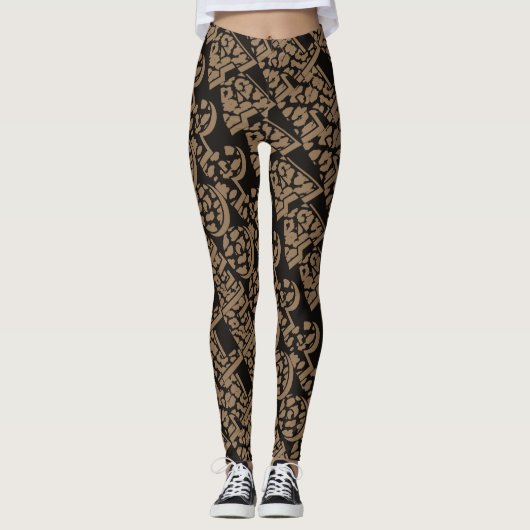 Leopard Skin Print Black and Brown Leggings (Vorderseite)