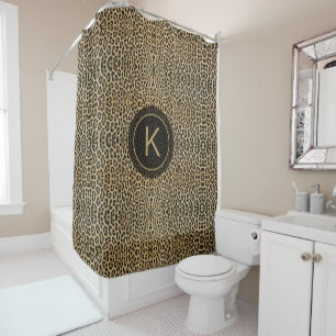 Leopard Skin Print Pattern Initial Personalisiert Duschvorhang