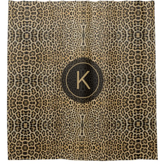 Leopard Skin Print Pattern Initial Personalisiert Duschvorhang (Vorderseite)