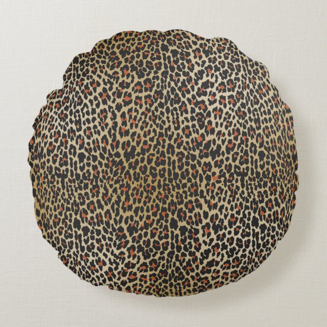 Leopard Skin Print Rundes Kissen (Vorderseite)