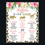 Leopard Skin Safari 1st Birthday Milestone Poster<br><div class="desc">Leopard Skin Safari 1st Birthday Milestone Poster

Leopard or cheetah skin pattern safari themed girl's first birthday milestone poster also featuring a faux gold glitter word and safari animals silhouettes.  This poster is a great party decor for a little girl's first birthday and a lovely keepsake.</div>