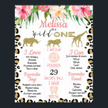 Leopard Skin Safari 1st Birthday Milestone Poster<br><div class="desc">Leopard Skin Safari 1st Birthday Milestone Poster

Leopard or cheetah skin pattern safari themed girl's first birthday milestone poster also featuring a faux gold glitter word and safari animals silhouettes.  This poster is a great party decor for a little girl's first birthday and a lovely keepsake.</div>