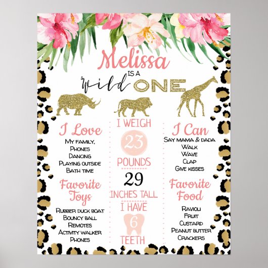 Leopard Skin Safari 1st Birthday Milestone Poster (Vorne)