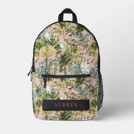 Leopard Sloth Tropical Birds Jungle Bedruckter Rucksack (Vorderseite)