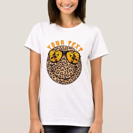 Leopard Smile Face Halloween Custom Text T-Shirt (Vorderseite)
