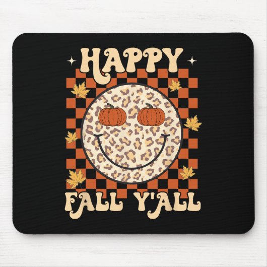 Leopard Smile Face Happy Fall Y'all Retro Groovy A Mousepad (Vorne)
