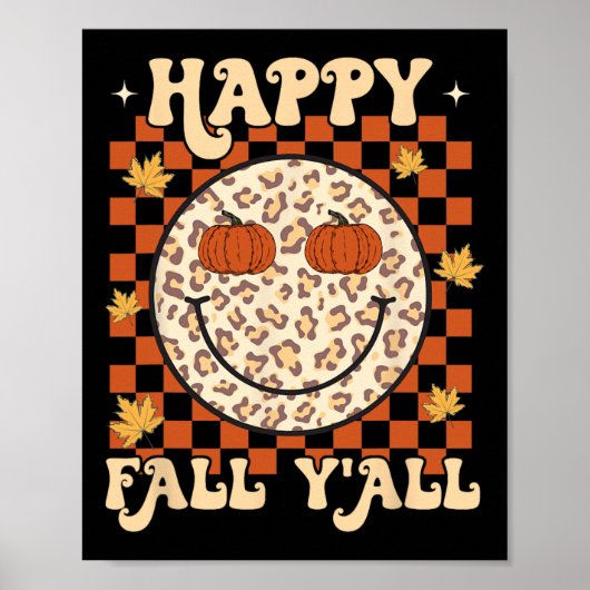 Leopard Smile Face Happy Fall Y'all Retro Groovy A Poster (Vorne)