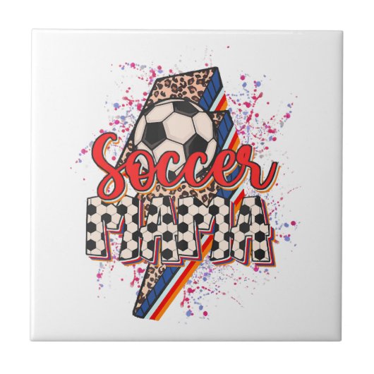 Leopard Soccer Mama Lightning Bolt Sport Mama Moth Fliese (Vorderseite)