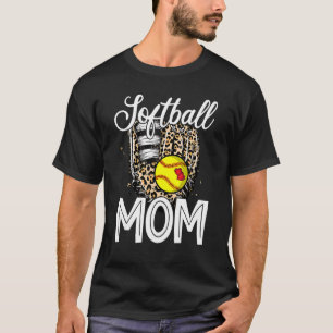 Leopard Softball Glove Softball Mama Happy Mother T-Shirt