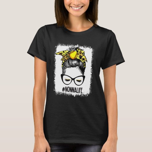 Leopard Softball Nonna Life Messy Bun Game Day Mot T-Shirt (Vorderseite)