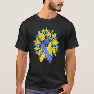 Leopard Sonnenblume Blau Gelbes Band Down-Syndrom T-Shirt