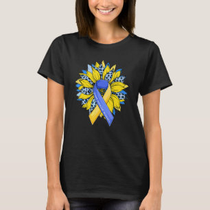 Leopard Sonnenblume Blau Gelbes Band Down-Syndrom T-Shirt