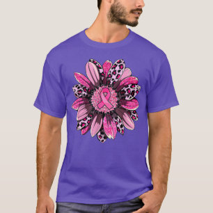 Leopard Sonnenblume Pink Ribbon Brustkrebs Awaren T-Shirt