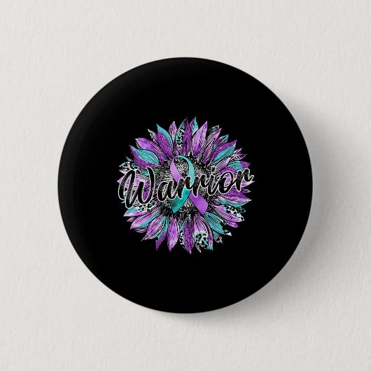 Leopard Sonnenblumen Krieger Aquamarin und Lila Se Button (Vorderseite)