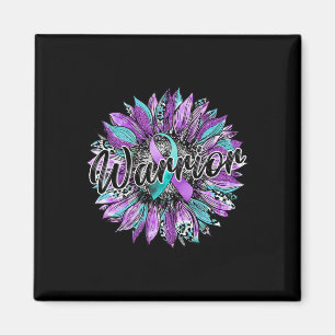 Leopard Sonnenblumen Krieger Aquamarin und Lila Se Magnet