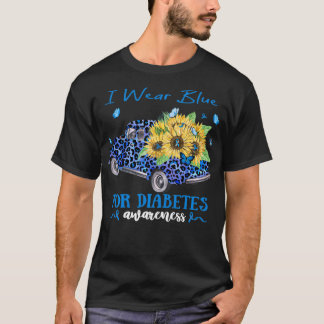 Leopard Sonnenblumen LKW I trage Blau für Diabetes T-Shirt