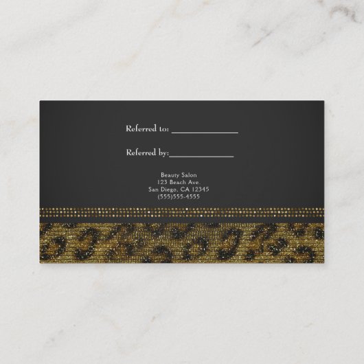 Leopard Sparkle Sequins Glam Chic Refer a Friend Empfehlungskarte (Rückseite)