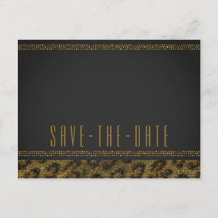 Leopard Sparkle Sequins Glam Chic Save the Date Ankündigungspostkarte