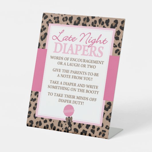 Leopard Späte Night Diapers Advice Baby Dusche Sockelschild (Vorderseite)