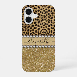 Leopard Spot Gold Glitter Rhinestone FOTO DRUCK iPhone 16 Hülle
