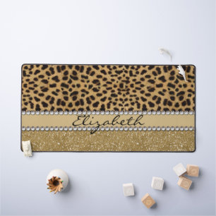 Leopard Spot Gold Glitter Rhinestone FOTO PRINT Schreibtischunterlage